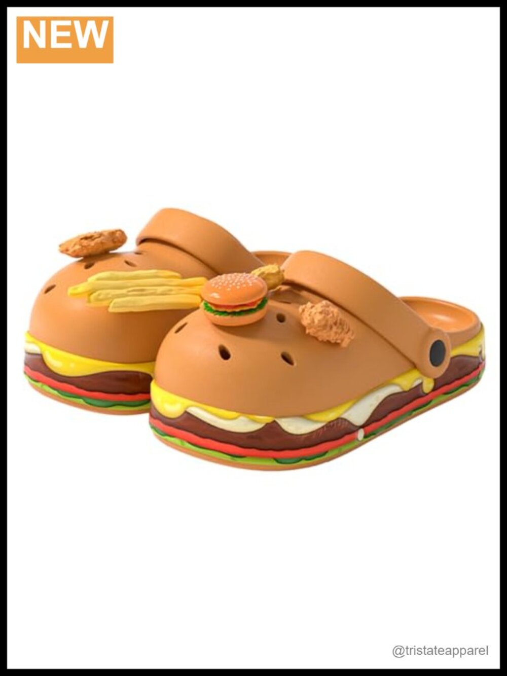 Unisex EVA Non-Slip Clogs with Detachable 3D Burger Charms Adjustable Strap
